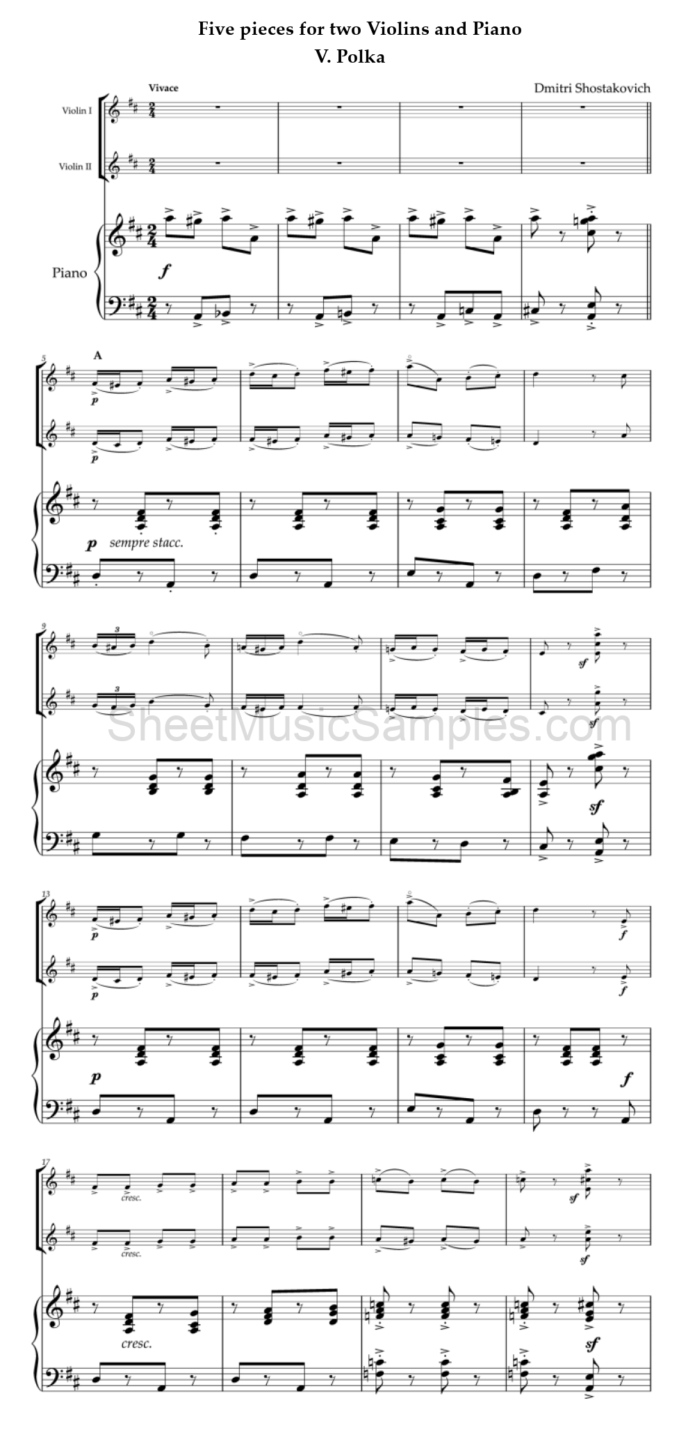 Five pieces for two Violins and Piano - V. Polka