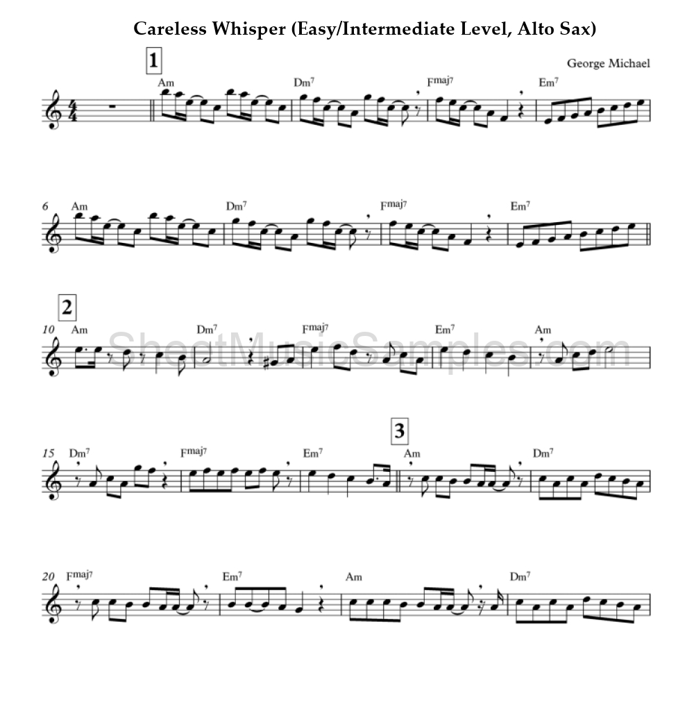 Careless Whisper (Easy/Intermediate Level, Alto Sax)