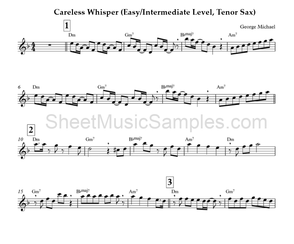 Careless Whisper (Easy/Intermediate Level, Tenor Sax)