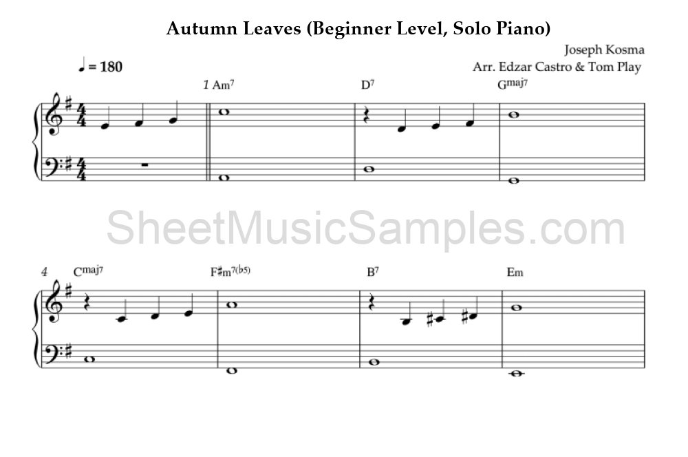 Autumn Leaves (Beginner Level, Solo Piano)