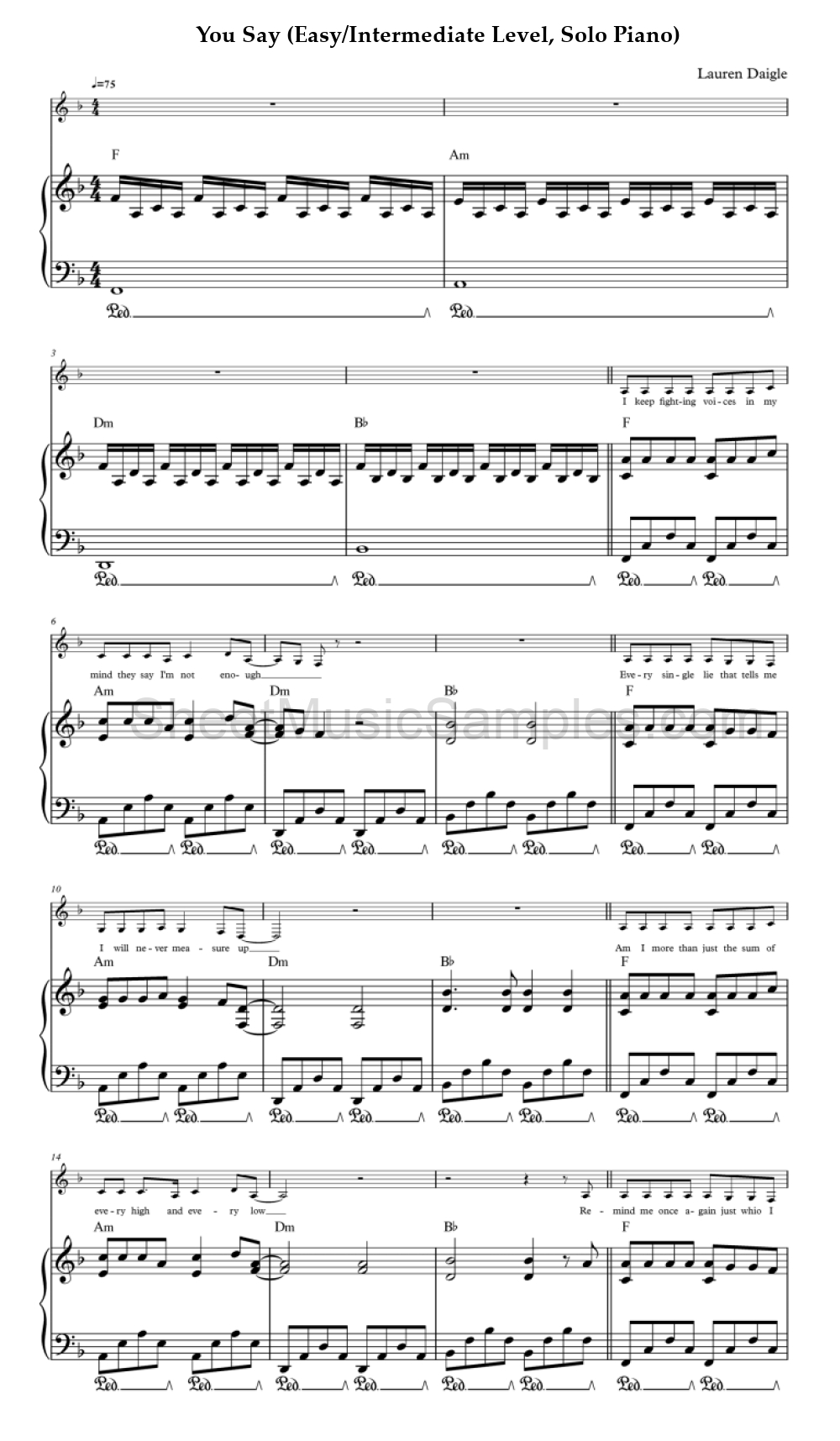 You Say (Easy/Intermediate Level, Solo Piano)