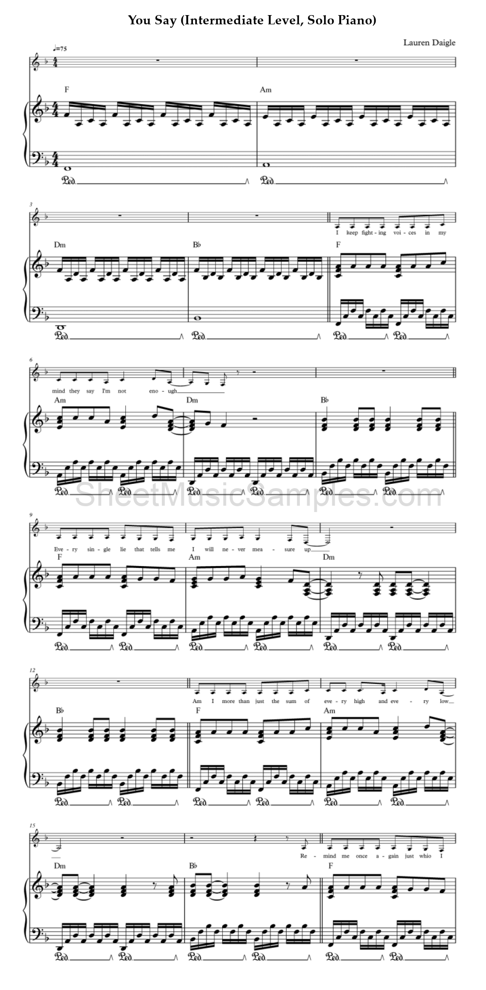 You Say (Intermediate Level, Solo Piano)