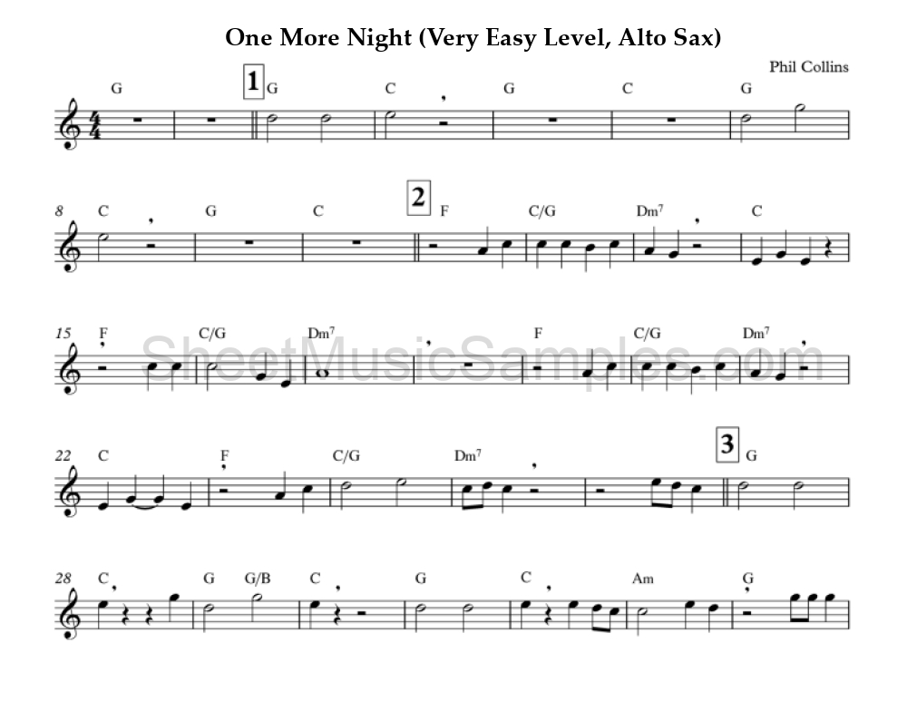 One More Night (Very Easy Level, Alto Sax)