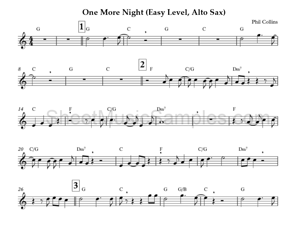 One More Night (Easy Level, Alto Sax)