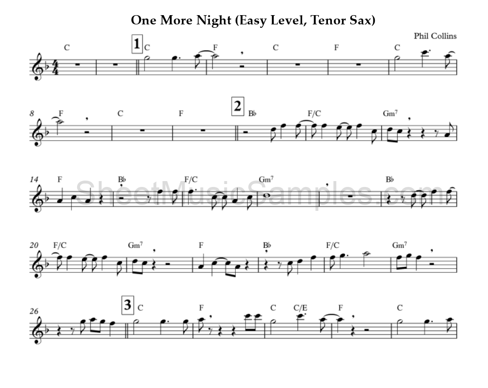 One More Night (Easy Level, Tenor Sax)