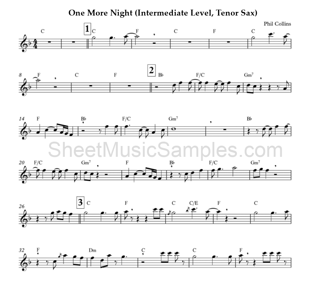 One More Night (Intermediate Level, Tenor Sax)