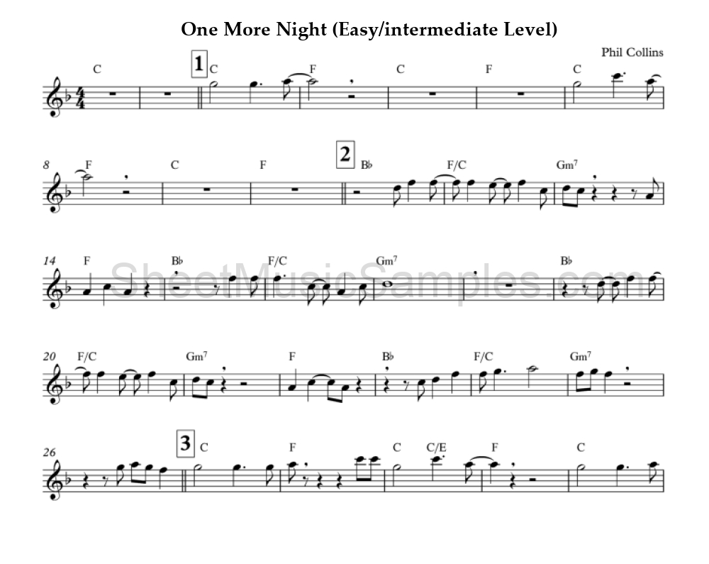 One More Night (Easy/intermediate Level)