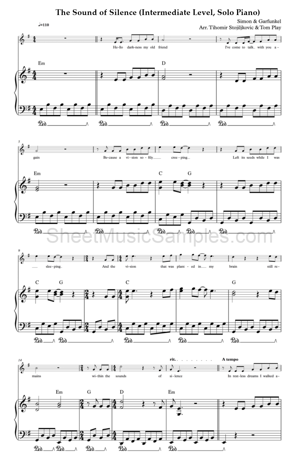 The Sound of Silence (Intermediate Level, Solo Piano)