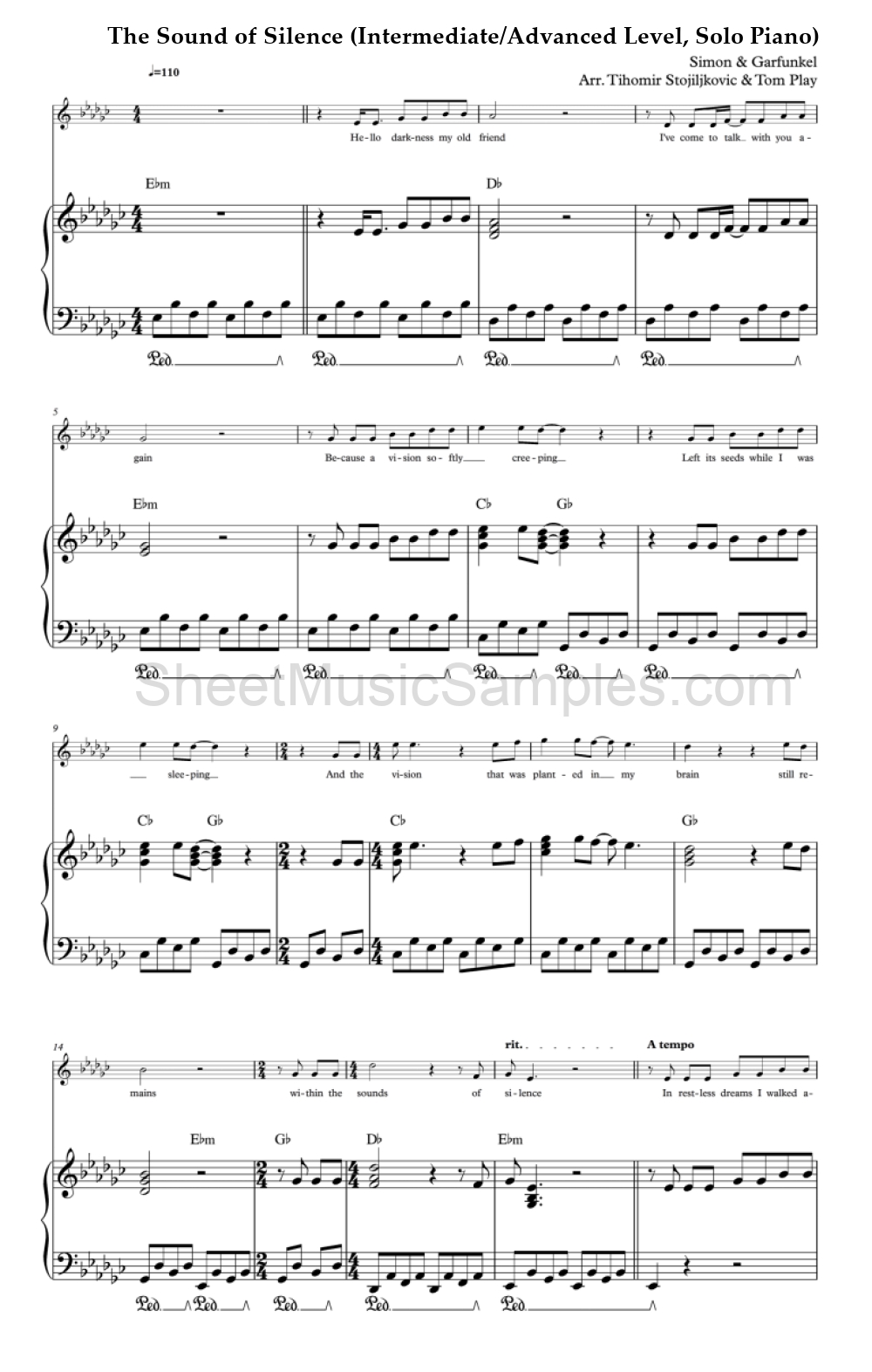 The Sound of Silence (Intermediate/Advanced Level, Solo Piano)