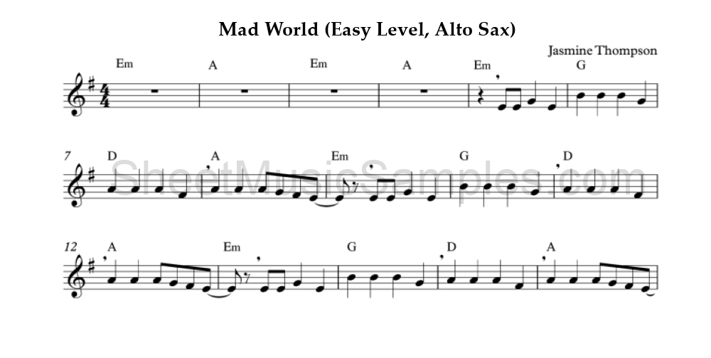 Mad World (Easy Level, Alto Sax)