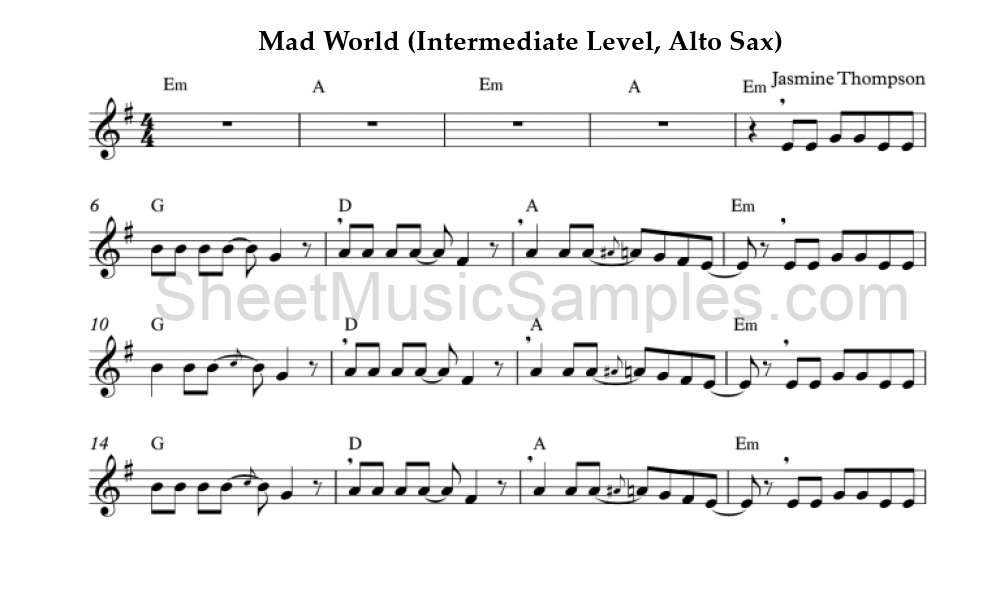 Mad World (Intermediate Level, Alto Sax)