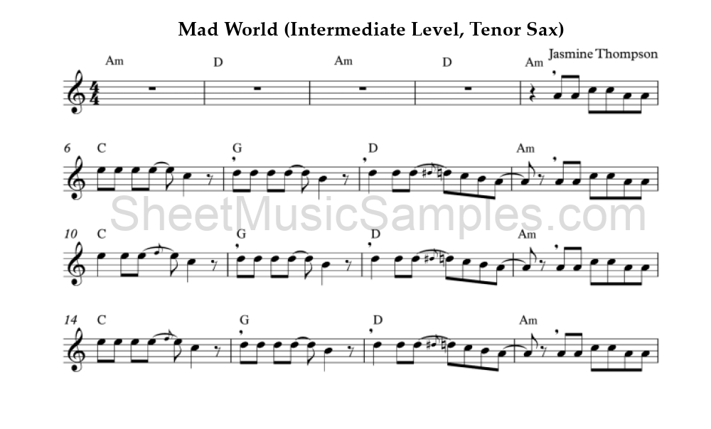 Mad World (Intermediate Level, Tenor Sax)