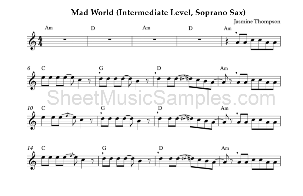 Mad World (Intermediate Level, Soprano Sax)