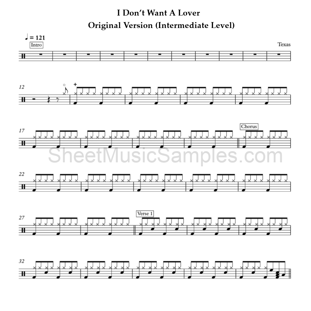 I Don’t Want A Lover - Original Version (Intermediate Level)