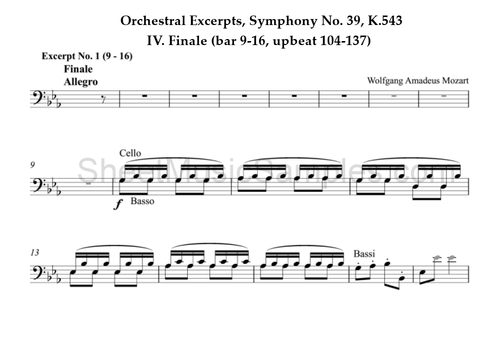 Orchestral Excerpts, Symphony No. 39, K.543 - IV. Finale (bar 9-16, upbeat 104-137)