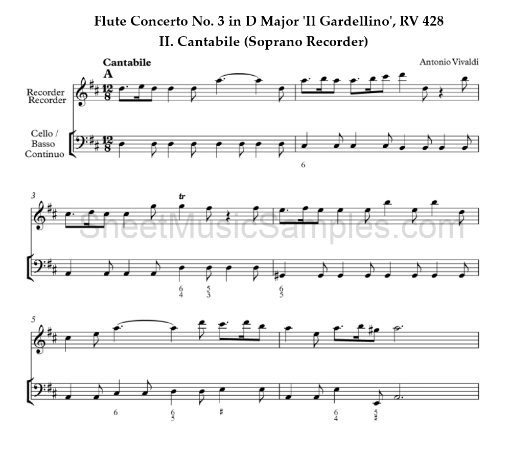 Flute Concerto No. 3 in D Major 'Il Gardellino', RV 428 - II. Cantabile (Soprano Recorder)