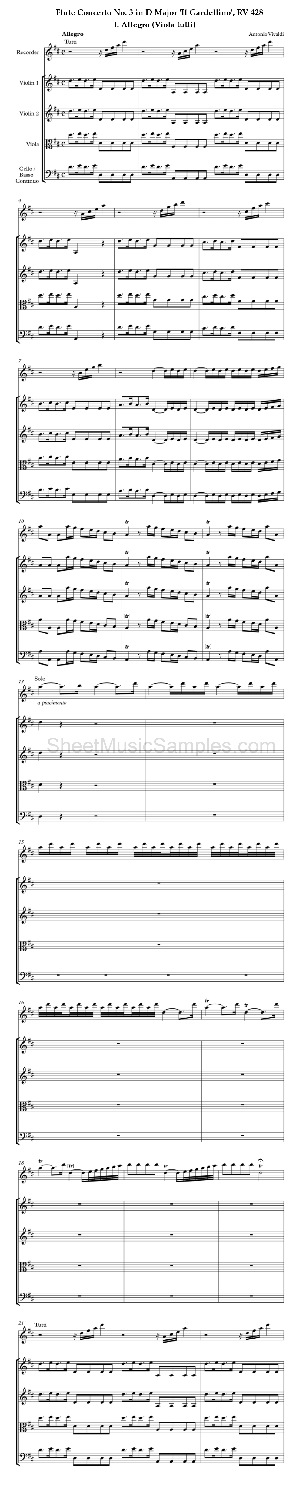 Flute Concerto No. 3 in D Major 'Il Gardellino', RV 428 - I. Allegro (Viola tutti)