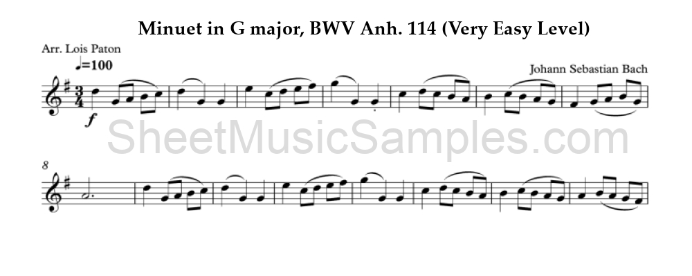 Minuet in G major, BWV Anh. 114 (Very Easy Level)