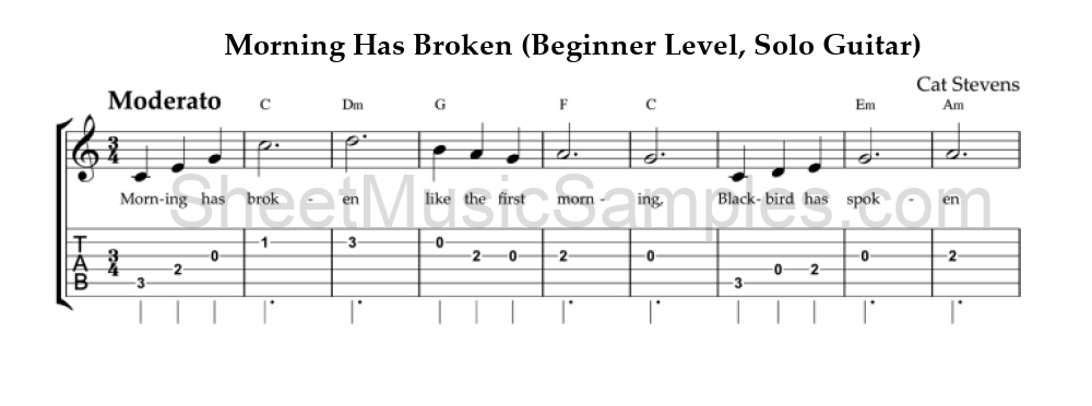 Morning Has Broken (Beginner Level, Solo Guitar)