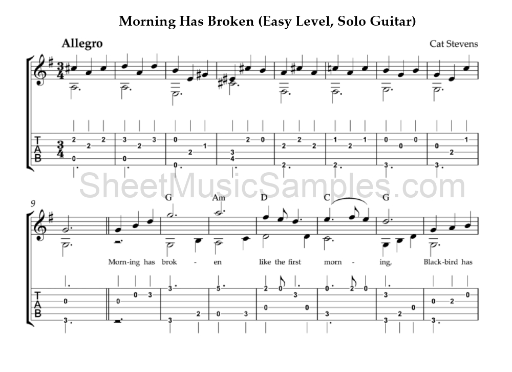 Morning Has Broken (Easy Level, Solo Guitar)