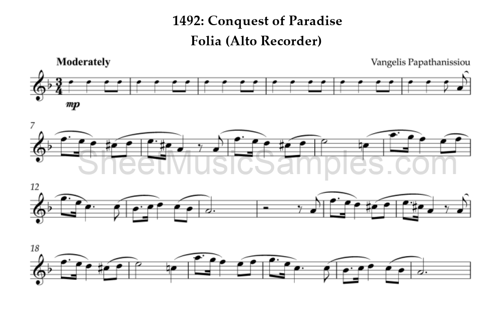 1492: Conquest of Paradise - Folia (Alto Recorder)