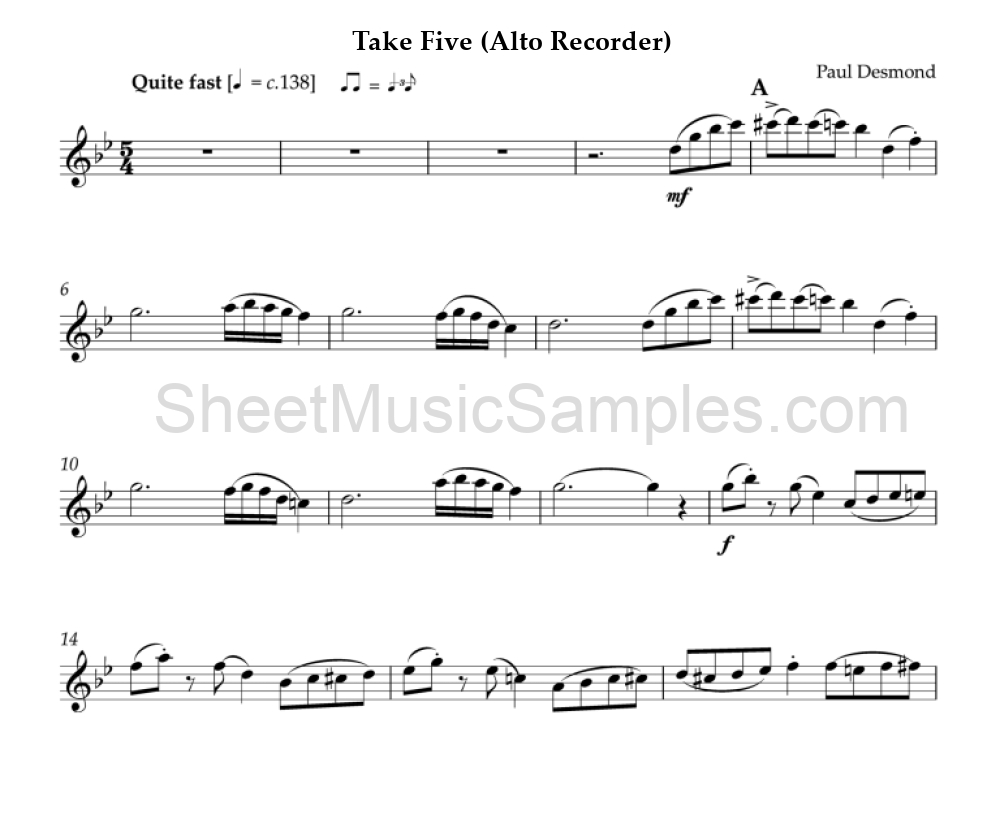 Take Five (Alto Recorder)