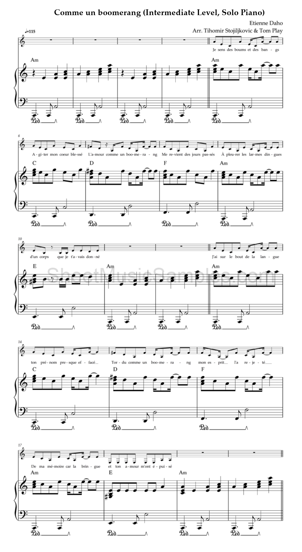 Comme un boomerang (Intermediate Level, Solo Piano)