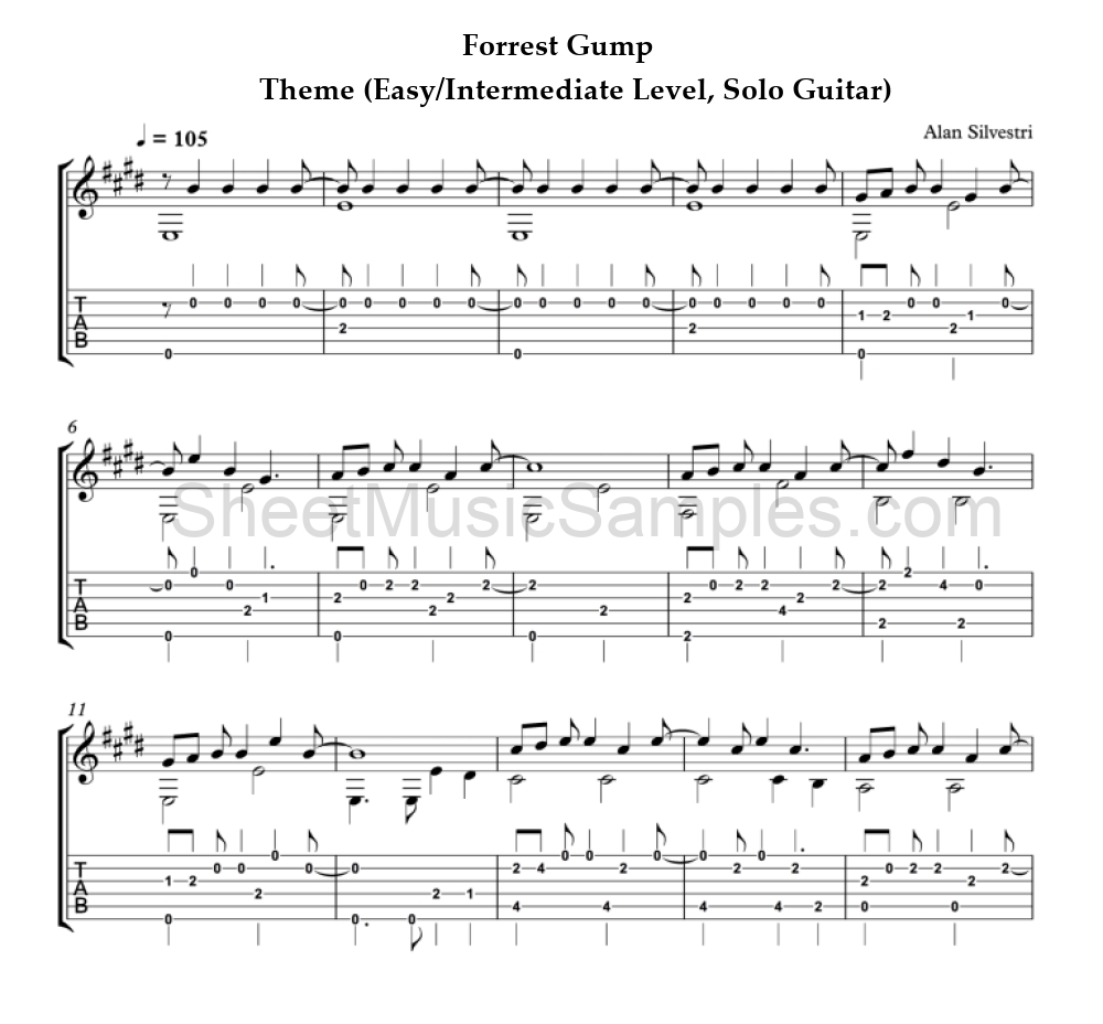 Forrest Gump - Theme (Easy/Intermediate Level, Solo Guitar)