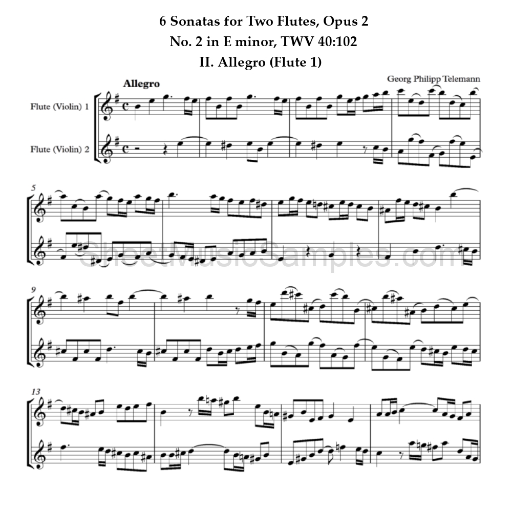 6 Sonatas for Two Flutes, Opus 2 - No. 2 in E minor, TWV 40:102 - II. Allegro (Flute 1)