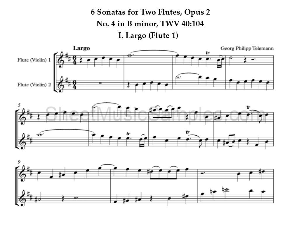 6 Sonatas for Two Flutes, Opus 2 - No. 4 in B minor, TWV 40:104 - I. Largo (Flute 1)