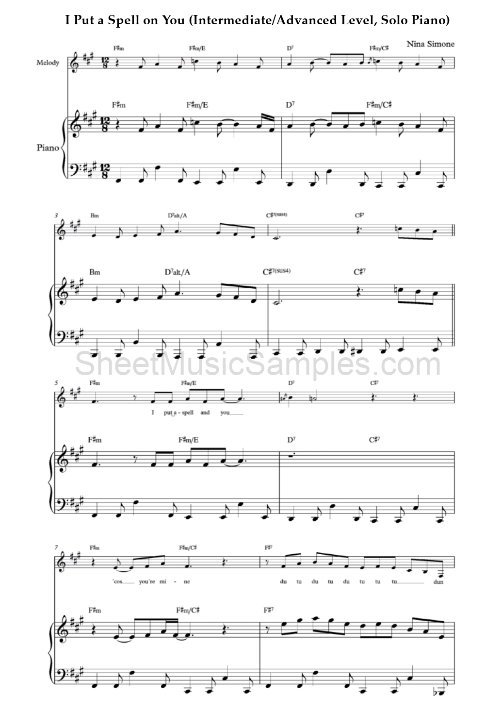 I Put a Spell on You (Intermediate/Advanced Level, Solo Piano)