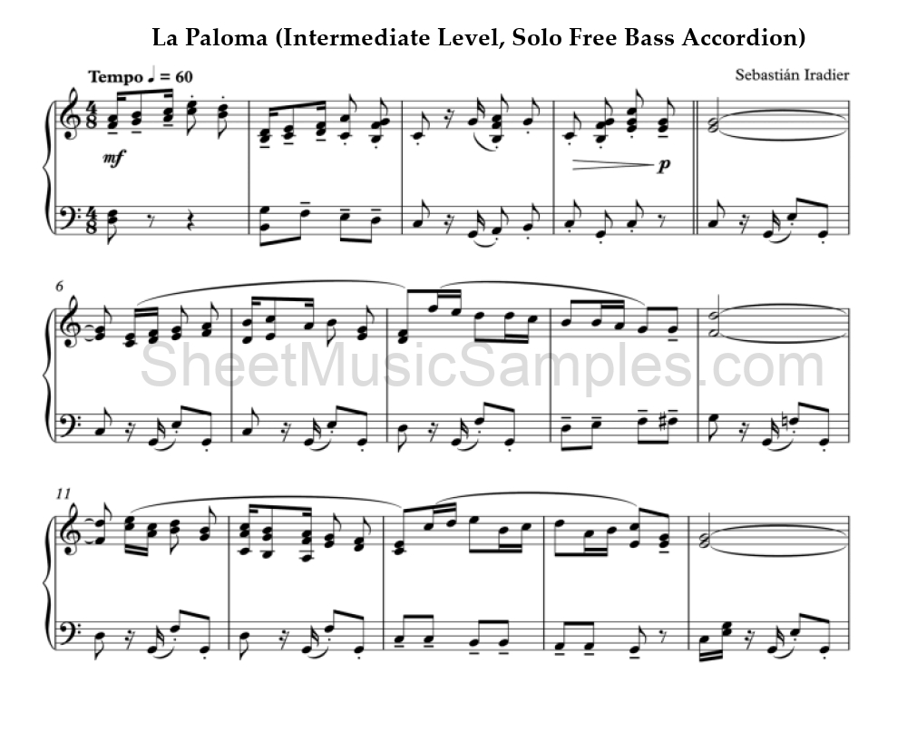 La Paloma (Intermediate Level, Solo Free Bass Accordion)