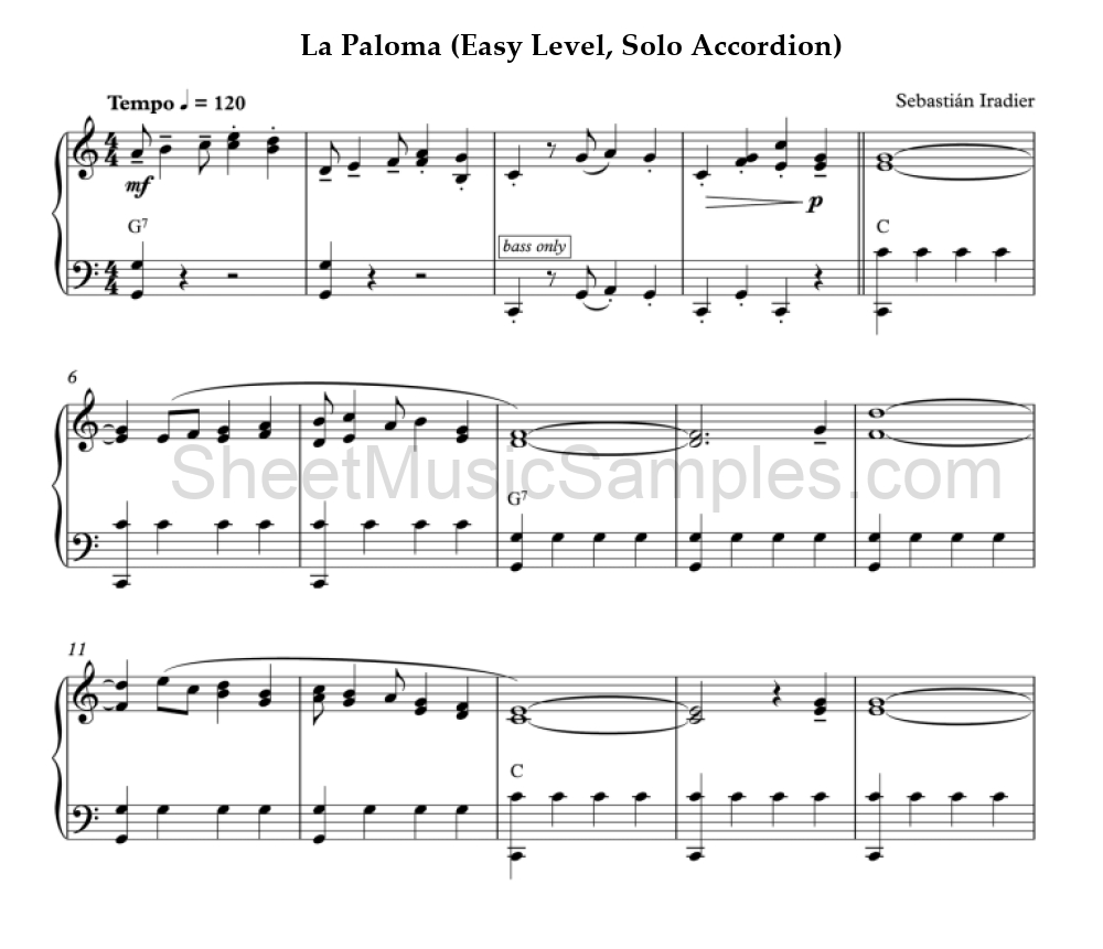 La Paloma (Easy Level, Solo Accordion)