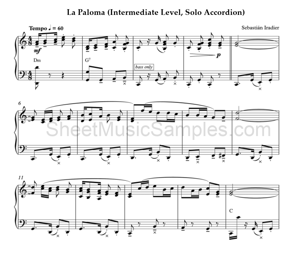 La Paloma (Intermediate Level, Solo Accordion)