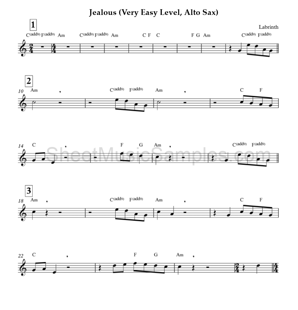 Jealous (Very Easy Level, Alto Sax)