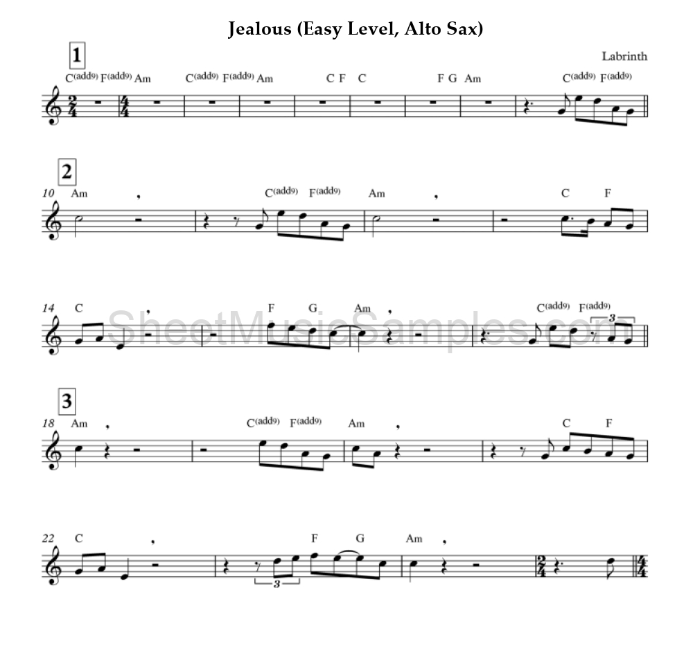 Jealous (Easy Level, Alto Sax)