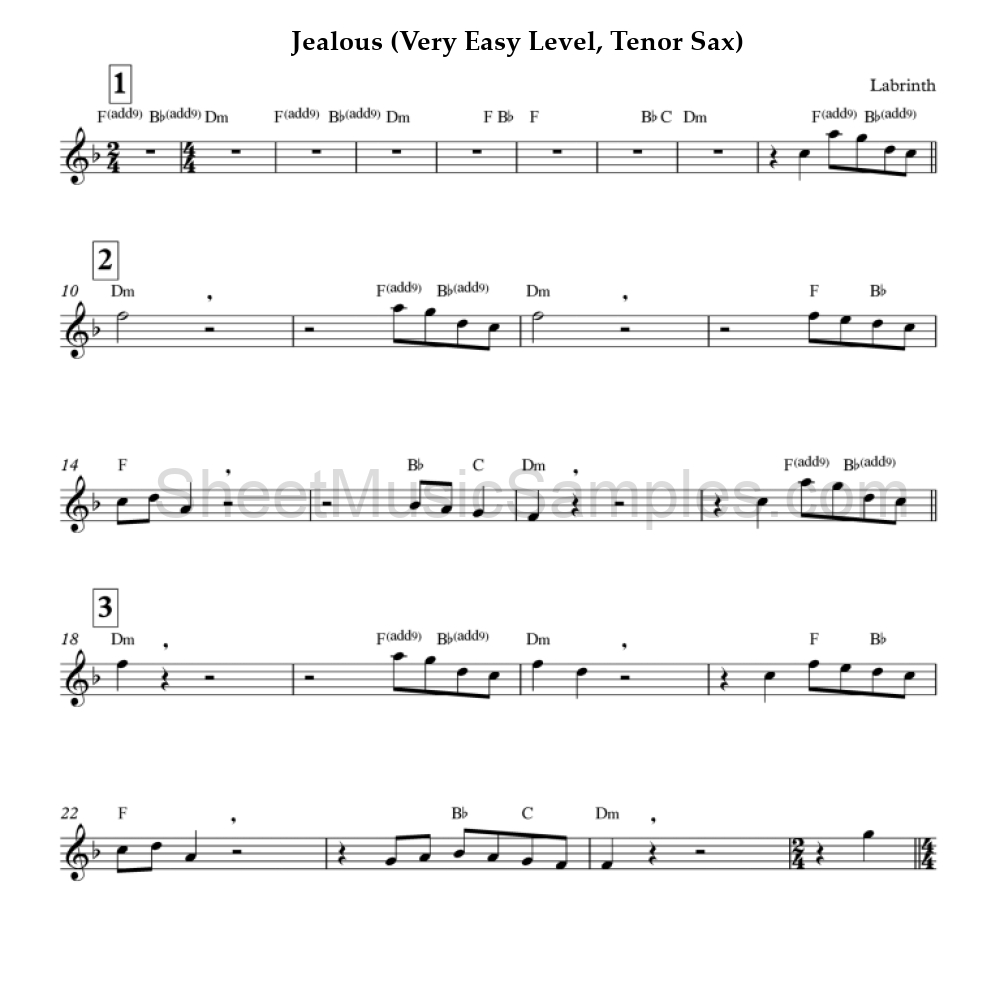 Jealous (Very Easy Level, Tenor Sax)