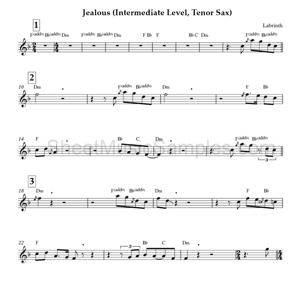 Jealous (Intermediate Level, Tenor Sax)