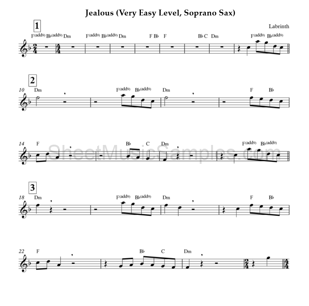 Jealous (Very Easy Level, Soprano Sax)