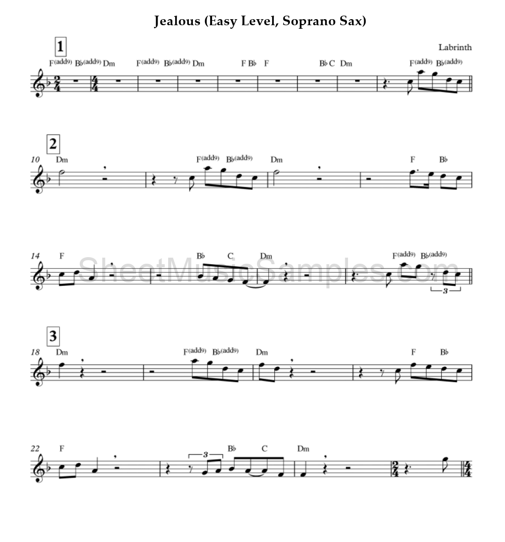 Jealous (Easy Level, Soprano Sax)