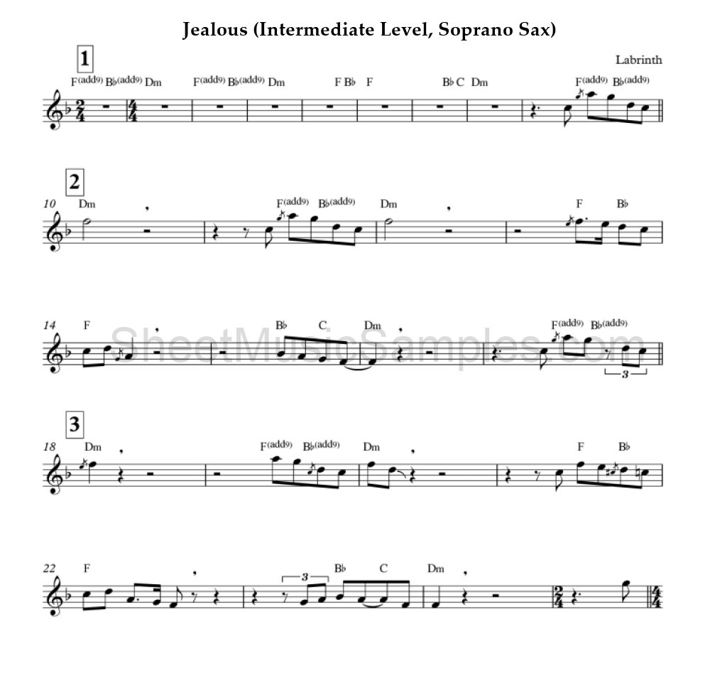 Jealous (Intermediate Level, Soprano Sax)