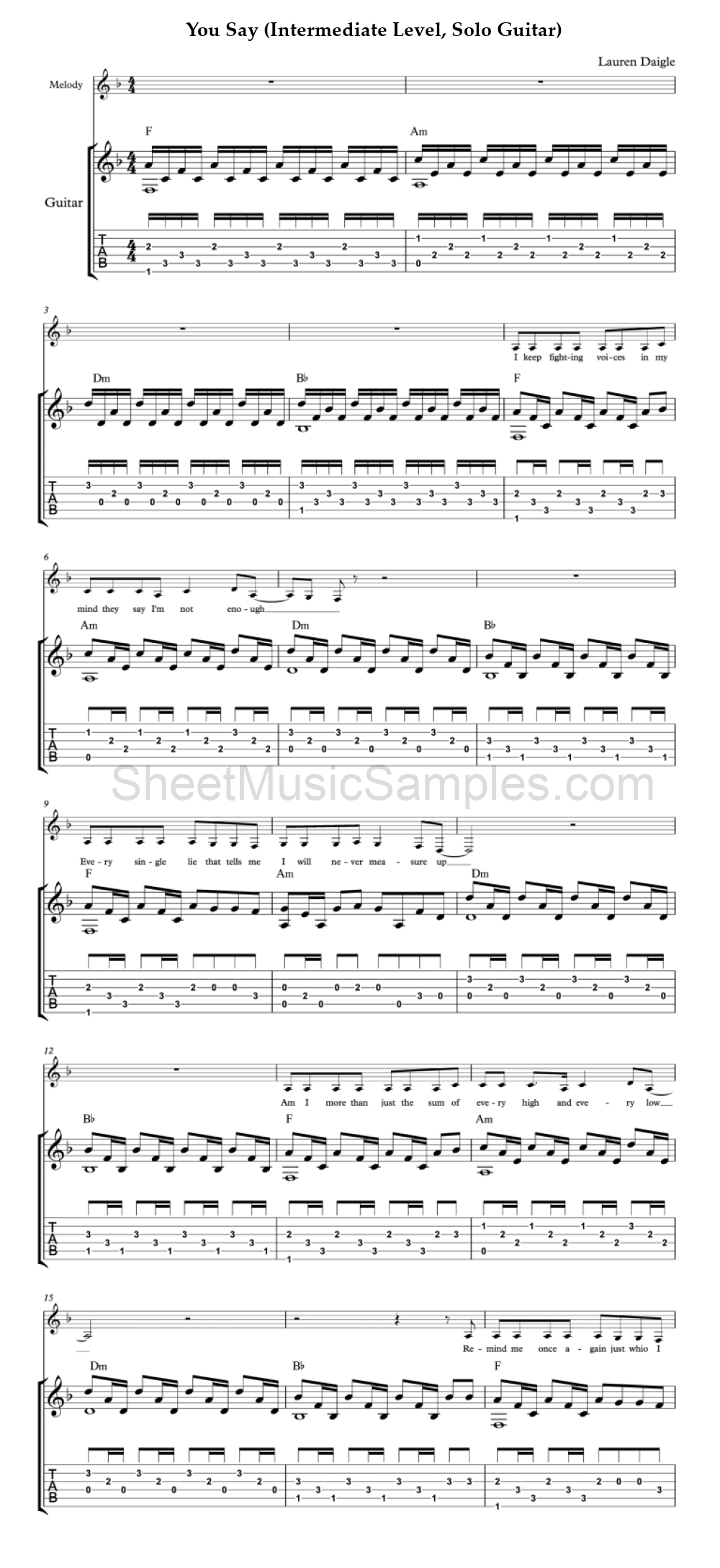 You Say (Intermediate Level, Solo Guitar)