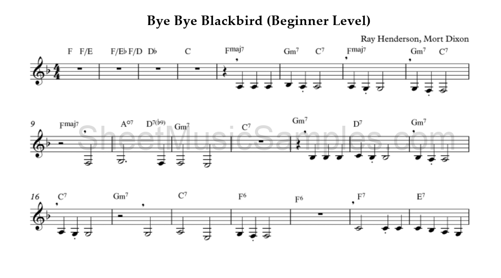 Bye Bye Blackbird (Beginner Level)