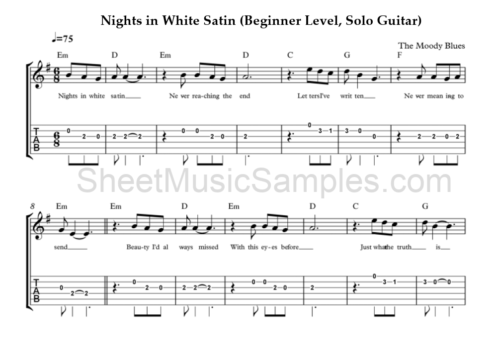 Nights in White Satin (Beginner Level, Solo Guitar)