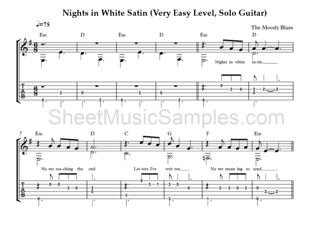 Nights in White Satin (Very Easy Level, Solo Guitar)