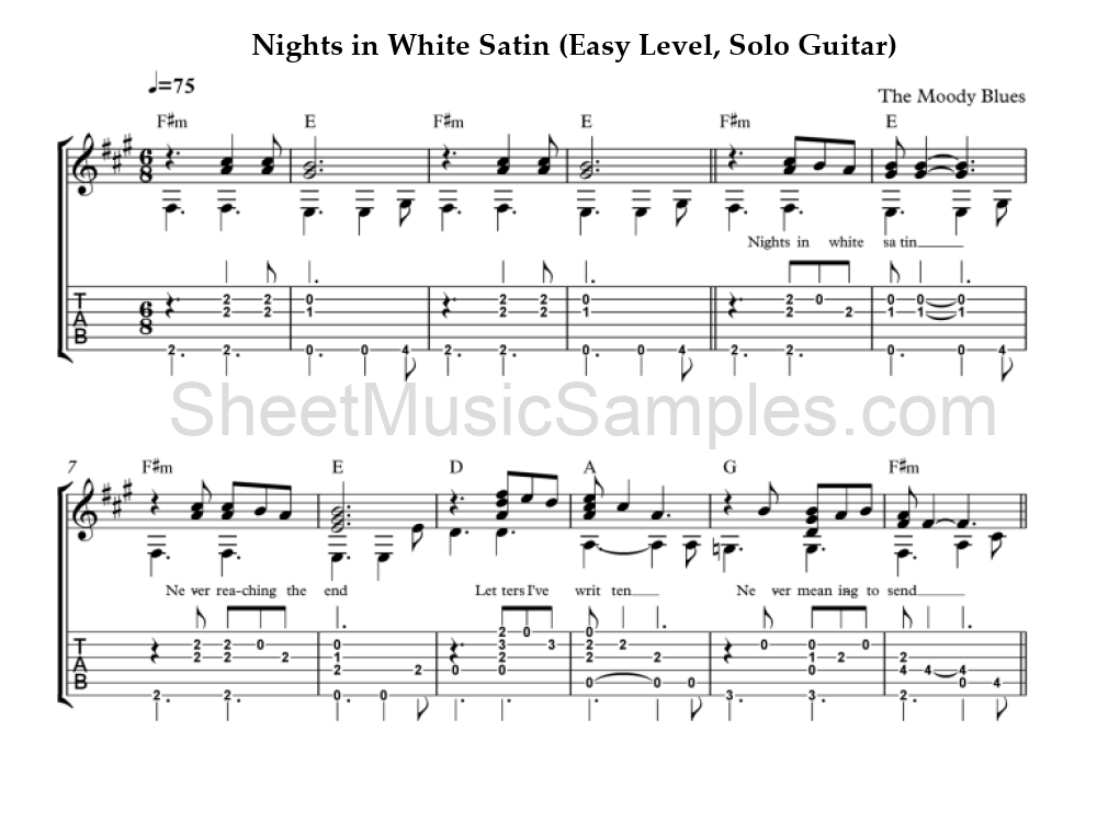 Nights in White Satin (Easy Level, Solo Guitar)