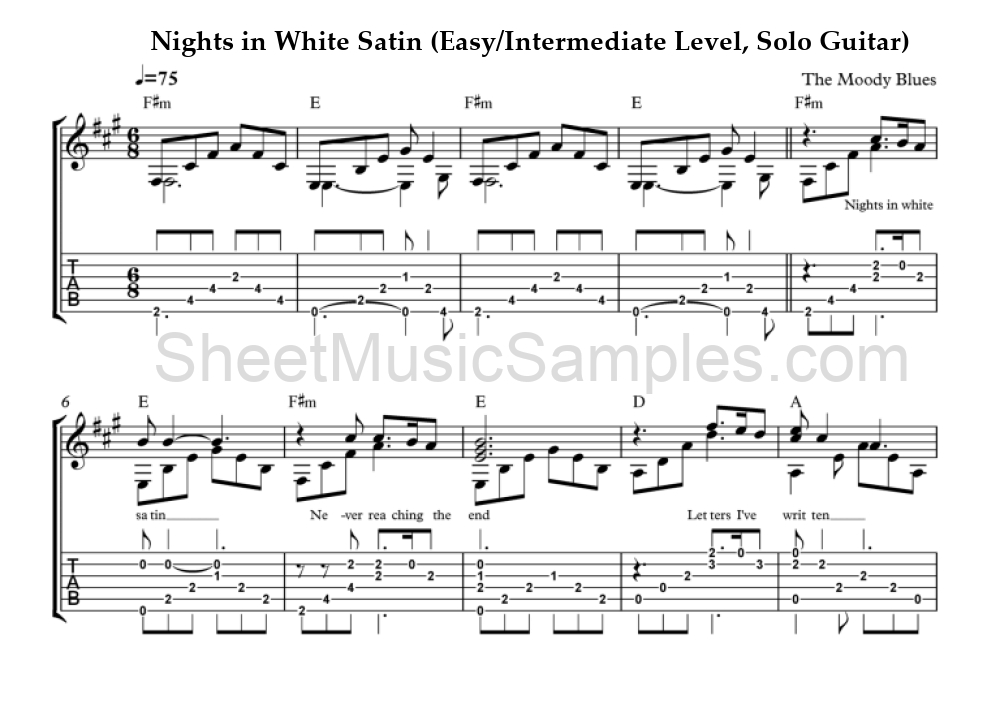 Nights in White Satin (Easy/Intermediate Level, Solo Guitar)