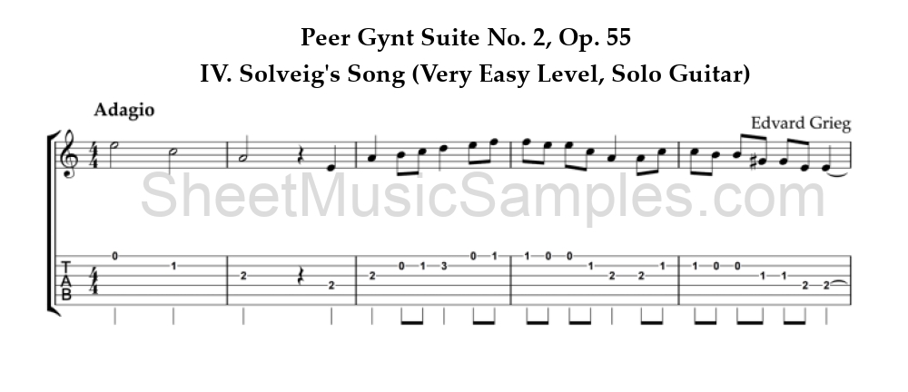 Peer Gynt Suite No. 2, Op. 55 - IV. Solveig's Song (Very Easy Level, Solo Guitar)