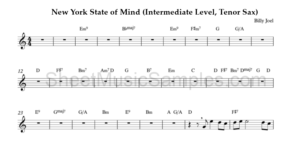 New York State of Mind (Intermediate Level, Tenor Sax)