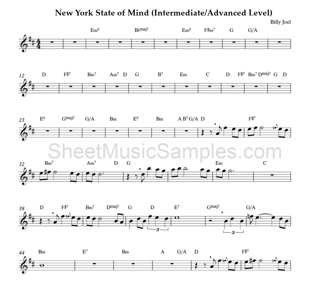 New York State of Mind (Intermediate/Advanced Level)